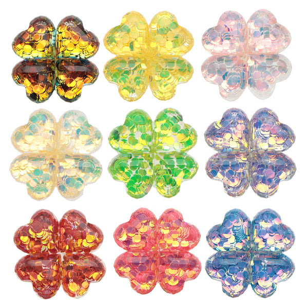 5Pcs Clover Shamrock Shaped Acrylic Charms,Random Colors,Transparent Glitter 3D Flatback Resin Cabochons for DIY Jewelry, Earrings, Bracelets, Keychains, Festive Decor, Homemade Gifts, Phone Cases,  Hair Accessories - Crafting Accessories