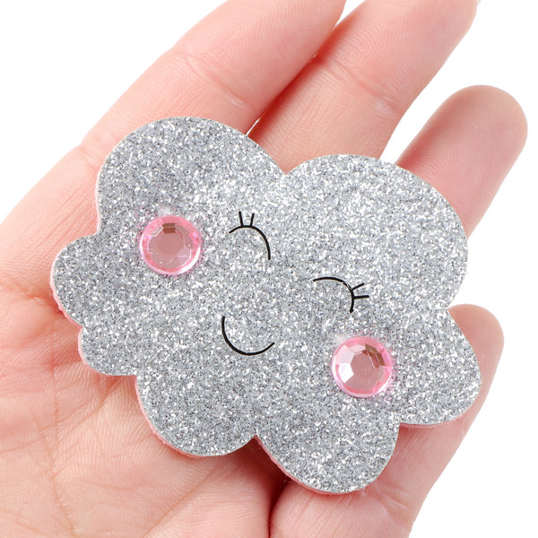 5pcs 1.96x2.56inch Diamond with Smiley Cloud Glitter Leather Non-woven Patch Powder Craft Kit Foam Children's DIY Party Decoration Seal Labels Adhesive Label For Stationery Accessories Stickers Gift Decor