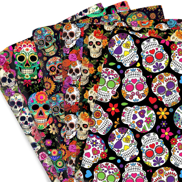 1pc Day of the Dead Halloween Series Flower Skeleton Skull Pattern Quilting Fabric-57x19.68inch(145x50cm) Polyester Cotton Craft Fabrics DIY Handmade Projects Doll Clothes Fabric Precut For Patchwork Craft(108gsm)