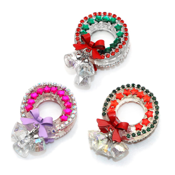 1Pc Wreath Shaped Rhinestone Faux Crystal Beads with Bell Loose Spacer Beads with Hole Jewelry Making DIY Bracelet Necklace Chain Earrings Pen Charm Bangle Festival Decors Craft Supplies