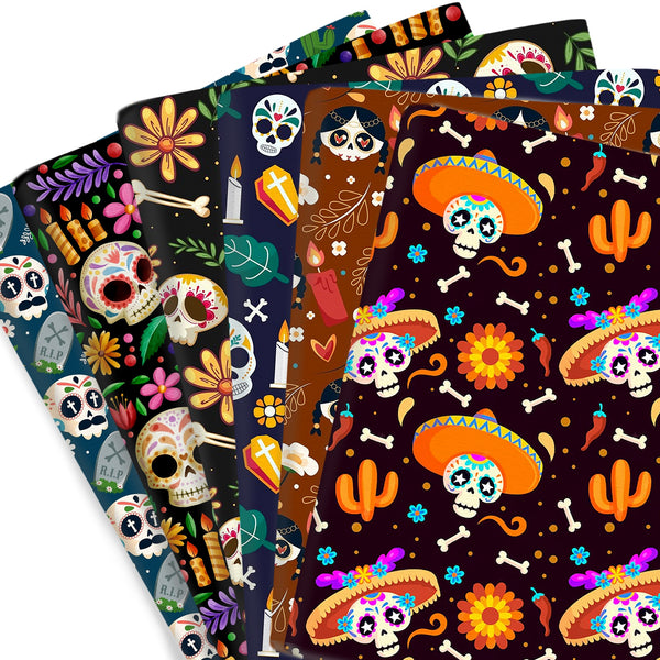 1pc Halloween Series Day of the Dead Gravestone Cactus Candles Skull Bones Pattern Quilting Fabric-17.7x19.68inch(45x50cm) Polyester Cotton Craft Fabrics DIY Handmade Projects Doll Clothes Fabric Precut For Patchwork Craft(108gsm),