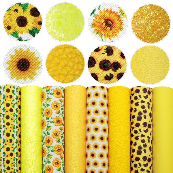 Sunflower glitter lychee Faux Synthetic Leather Set 8piece/set 7.7*12.9inch Fabric Sheets For DIY Bows Leather Crafts Handmade Material