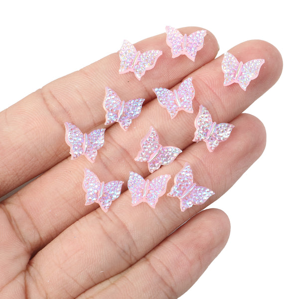 10pcs Plain Iridescent Butterfly Nail Charms - Transparent Acrylic Beads, Flatback Skeleton Cabochons for DIY Nail Art & Craft Decorations