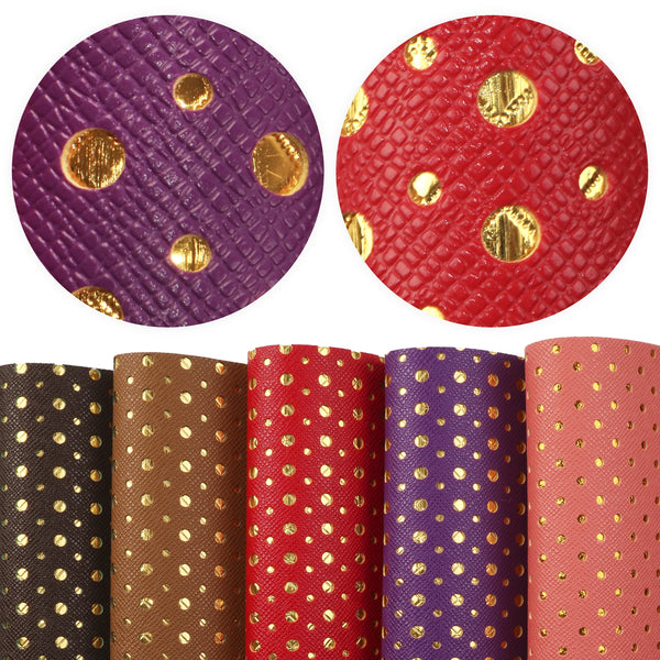 5Pcs/set 7.87x12.99inch Hollow Dots Faux Leather Set Synthetic Leather Sheets PVC Material Printed for DIY Earrings Hair Bows Crafts Projects