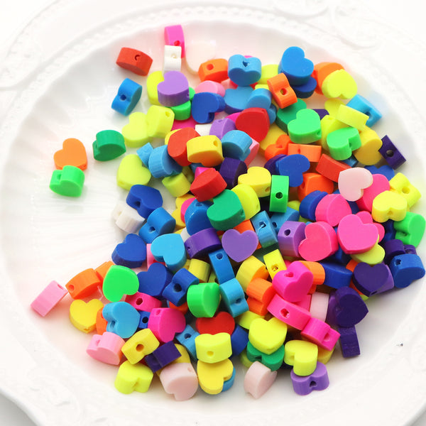 50pcs Virbant Colors Heart Shaped Polymer Clay Slice Beads - Realistic Charms DIY Jewelry Making, Spacer Beads for Customizable Bracelets and Accessories, Craft Supplies for Creative Projects