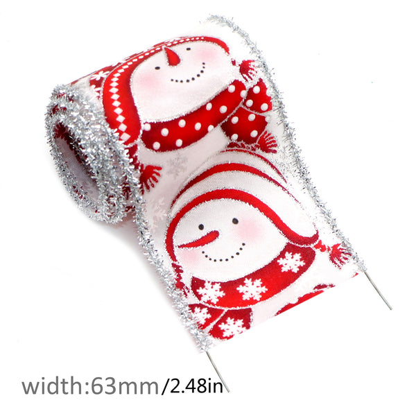 5 Yards Snowman Poly Mesh Wired Ribbon With Wired Edge,for Christmas Craft Decorations, Gift Wrapping, Wedding Parties