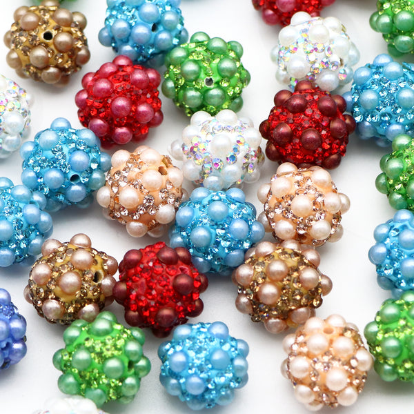 1Pc Rhinestone Pearl Plastic Clay Beads, Solid Color Loose Spacer Beads with Hole for Jewelry Making, DIY Bracelet Necklace Earrings Charms, Craft Supplies Accessory