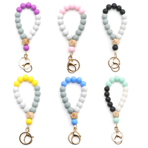 1Pc Silicone Bracelet Keychain Beaded Wristlet Bangle Keyring Portable House Car Keys Ring Holder for Women