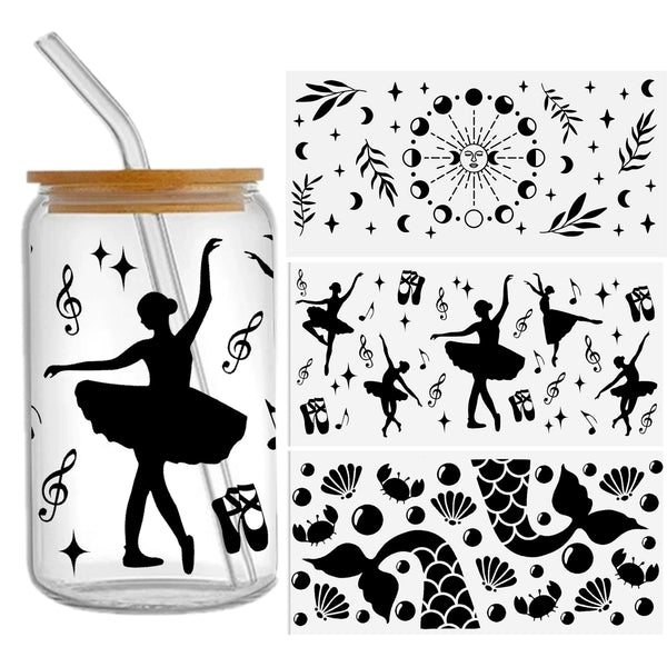 1pc UV DTF Cup Wrap Black Ballerina Girl Sunfish Tail Series For Any Hard Surface, UV DTF Transfer Sticker Waterproof Sticker For Libbey Glass Cups Tumbler Furniture Craft Wood DIY Crafts 16oz（24*11cm）