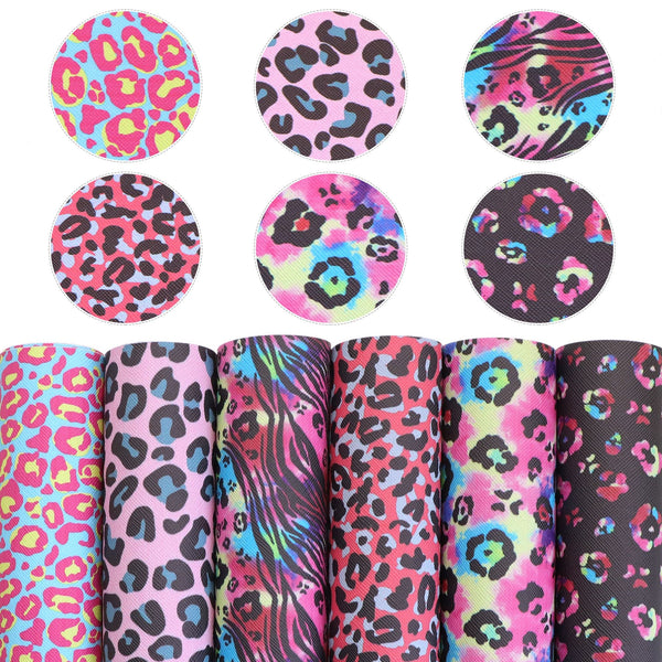 6pcs/set 7.87x12.99inch Pink Leopard Cheetah Printed Faux Synthetic Leather Leatherette Vinyl Sheets Fabric Set DIY Earrings Bows Projects