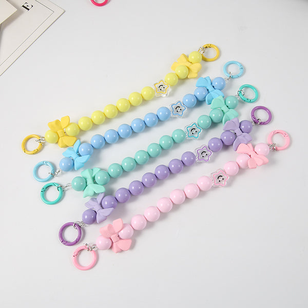 Fashionable Candy Color Bead Chain Acrylic Bowknot Star Bead Mobile Phone Lanyard,Anti Loss Phone Chain Bracelet Rope