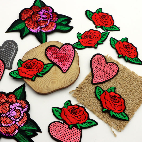 5pcs Vibrant Rose Flower Iron-On Embroidered Patches, Easy Apply for DIY Bag Jacket Jeans Clothing and Accessories