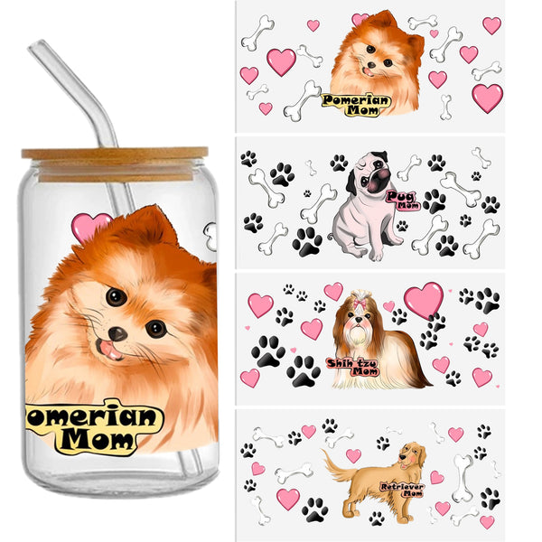 4pcs/set Uv Dtf Transfer Puppy Series Design Sticker Libbey Glass Cups Diy Wrap Transfer Sticker Glass Cup Waterproof Sticker Bottle Sticker Adhesive Sticker-High Quality 9.5inch*4.3inch For 16oz