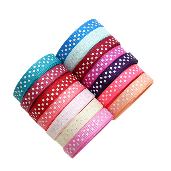 5 Yards 0.35inch/9mm Glitter White Dots Printed Grosgrain Ribbon For Gift Packing Hair Bow Brooch Sewing Craft Supplies DIY Christmas Wedding Birthday Party Decoration