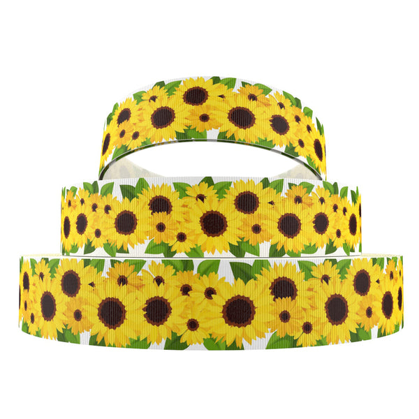 1 Roll,1Inch/25mm X 5 Yards/roll Flower Daisy Sunflower grosgrain Ribbon For Wreaths Gift Wrapping Party Decoration DIY Hair Bows Crafts Headwear Hair Accessories Garment Decor