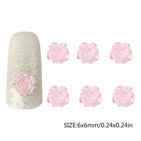 100Pcs Rose Series Glitter Transparent Nail Charms Acrylic Beads Cabochon For Crafts Flatback Skeleton Shape Stones for DIY Nail Decoration Colors and Designs