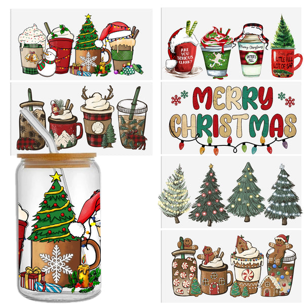 1pc UV DTF Cup Wrap Decals Christmas gingerbread Man Christmas tree Series For Any Hard Surface, Scratch-Resistant Decals With Vibrant Colors & UV DTF Transfer Sticker Waterproof Sticker For Libbey Glass Cups 16OZ DIY Tumbler Furniture gift