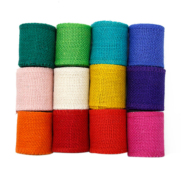 12 Rolls, 2.4Inch/60mm X 2 Meters/roll Solid Color Linen Ribbon Roll Set For Gift Wrapping Ribbon Holiday DIY Craft Ribbons For Home Party Decor