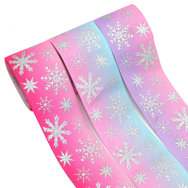 Glitter Snow Flower Grosgrain Ribbon Roll - 5 Yards x 38mm for DIY Crafts, Wreaths, Gift Wrapping & Party Decorations