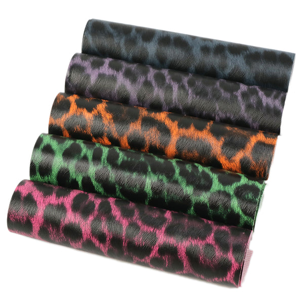 A5 bump texture leopard Faux Synthetic Leather Set 5piece/set 5.9*8.26inch Fabric Sheets For DIY Bows Leather Crafts Handmade Material