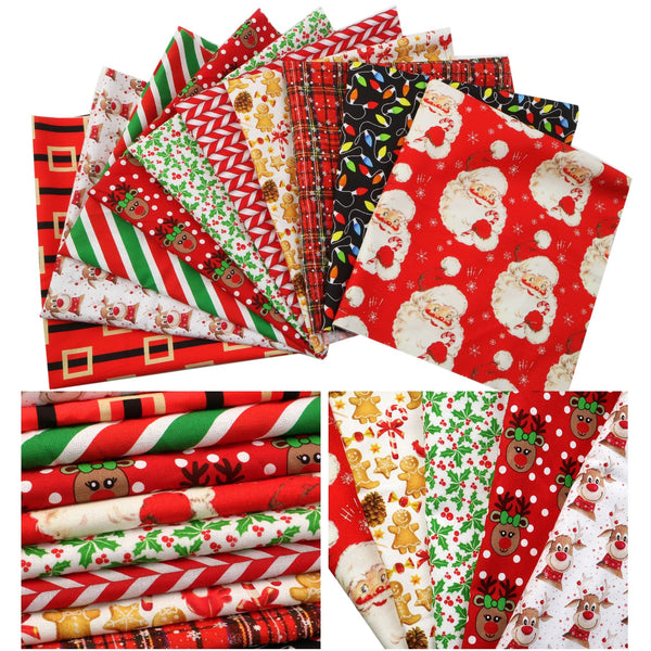 Christmas Pattern Holly santa claus gingerbread man deer Polyester Cotton Fabric Set Patchwork Clothes For DIY Sewing Quilting Material Precut Quilting Fabric Squares Sheets For DIY Patchwork Sewing Quilting Crafting