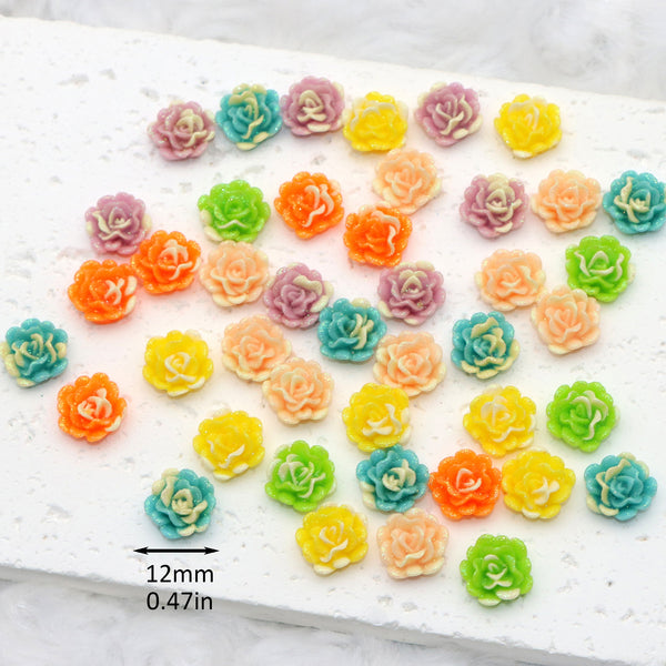 10Pc Powder Coated Dual Color Camellia 3D Resin Cabochons - Flat Back Charms For Diy Scrapbooking, Jewelry Making & Craft Decorations