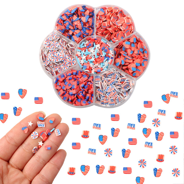 7styles/box,5g/style Fourth of July,Independence Day Soft USA flag Polymer Clay Charms,Nail Decorations Holiday Manicure Design Nail Supplies For Professionals Accessories