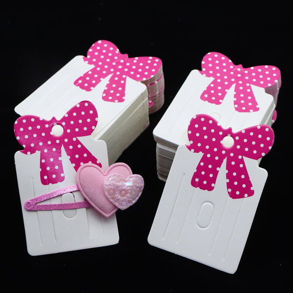 200pcs 3.07inchx1.97inch Paper Cardboard Hair Clip Display Cards With Bowknot Rectangle Practical Convenient Jewelry Package Display Supplies