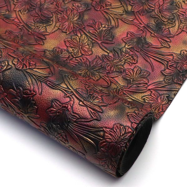 1pc Bump Textured Faux Leather Roll Blossom Flowers Leaves Pattern 11.8x55.1inch Gradient Metallic Color Synthetic Leather Fabric Sheets for Earrings,Bags,Phone Case,Pencil Case,Wallet,Handbags,Making DIY Craft,Hair Accessories DIY Projects