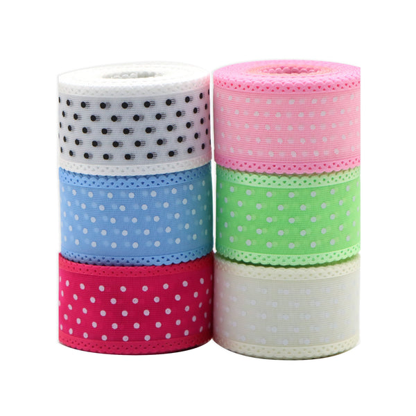 1 Roll 5 Yards 1inch/25mm Dots Ribbon With Tooth Edge for Clothing Accessories Gift Packaging Bouquet Hair Accessories Bow DIY Party Home Decor