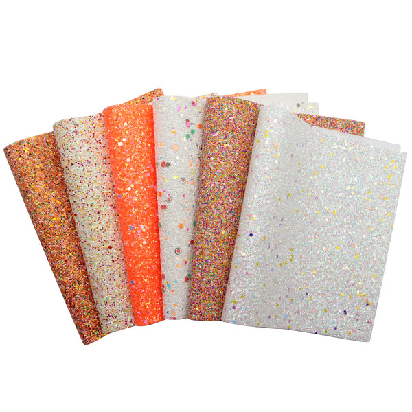 Glitter sequins Faux Synthetic Leather Set 6piece/set 7.7*12.9inch Fabric Sheets For DIY Bows Leather Crafts Handmade Material