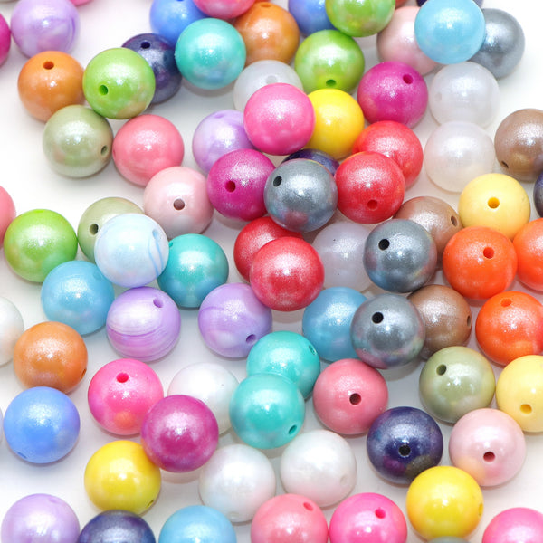 5PCS 15mm Plain Pearlescent Silicone Beads Loose Round Beads With Hole For Jewelry Making DIY Fashion Bracelet Key Bag Chain Handmade Crafts Supplies