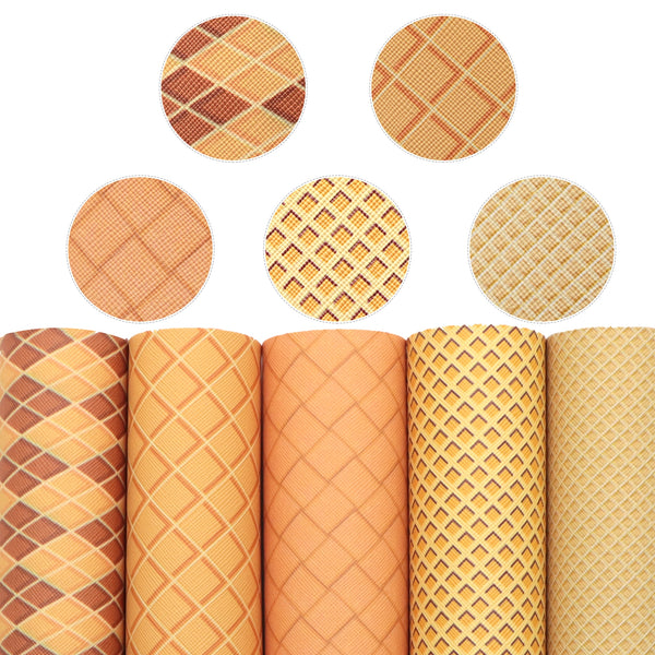 5pcs/set 7.87x12.99inch Waffles Cookie Printed Faux Synthetic Leather Set Leatherette Vinyl Sheets Fabric Set DIY Earrings Bows Projects