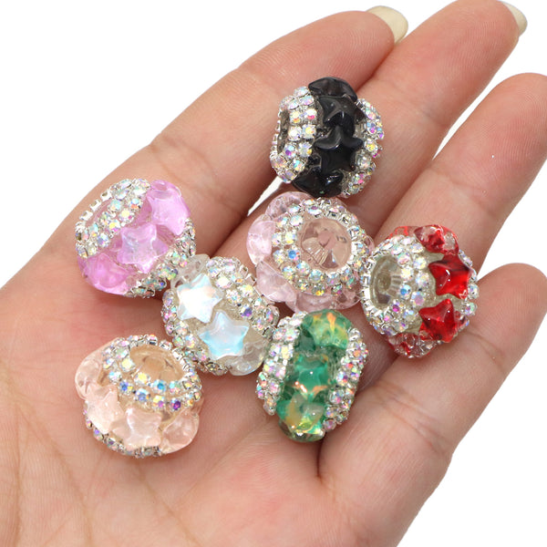 1Pc Faux Rhinestone Acrylic Beads Star Shaped Solid Color Loose Spacer Beads with Hole for Jewelry Making DIY Bracelet Necklace Chain Earrings Charm Bangle Decors Craft Pen Supplies