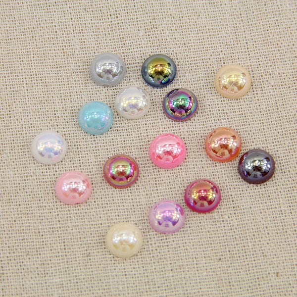 100 AB semicircular electroplated imitation pearls DIY pearl jewelry accessories flat bottom pearls