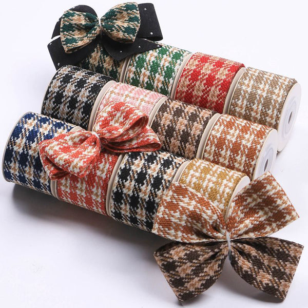 1 Roll 5 Yards 4cm/1.57in Assorted Colors Plaid Print Jacquard Polyester Ribbon Embroidered Lace Trim For DIY Sewing Crafts Bags Clothes Shoes Accessories