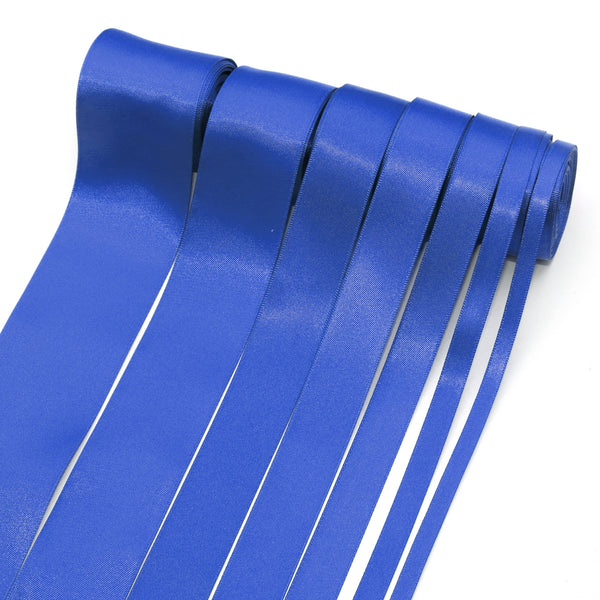 7 Rolls, 5 Yards/roll Multisize Royal Blue Series Solid Color Double Side Satin Ribbon Set For Gift Wrapping Ribbon Holiday DIY Craft Ribbons For Home Party Decor