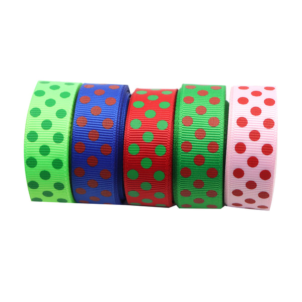 5 Yards 5/8" Wide Polka Dot-Themed Grosgrain Ribbon Roll for DIY Hair Bows, Wreaths, Christma, Craft, Gift Wrapping & Party Decor