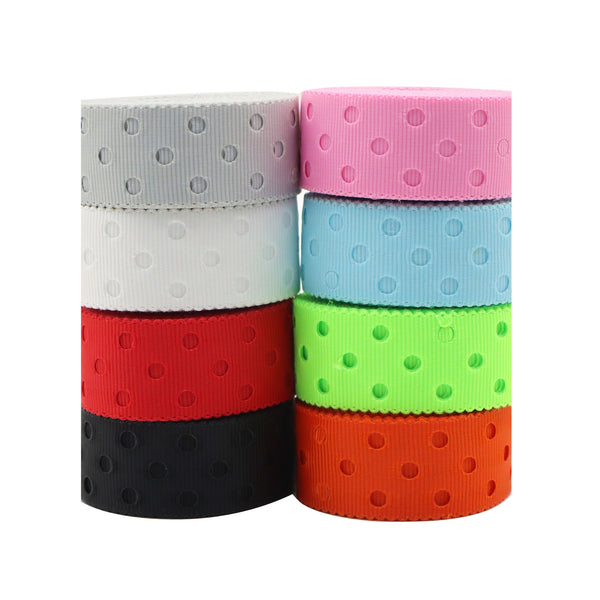 Solid Color Dots Hollow Grosgrain Ribbon - 0.87Inch/22mm x 5 Yards/roll - Perfect for Gift Wrapping, DIY, Hairbows, and Home Party Decor