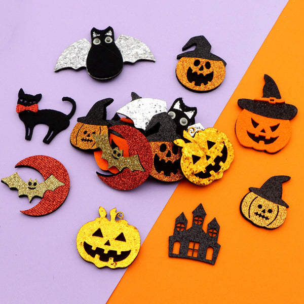 5 Pcs Halloween Pumpkin,Bat,Spider Glitter Patch Halloween Decorations ,For Party DIY Dressing,Hair Accessories