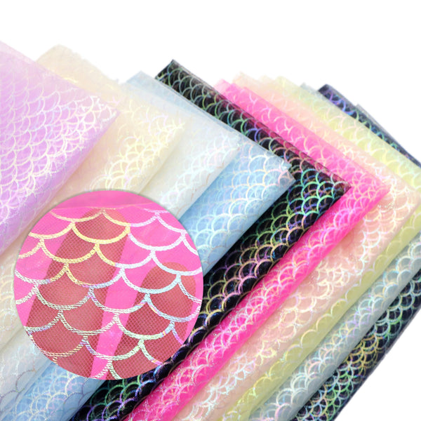 1pc 62.9x19.68inch(160x50cm) Mesh Tulle Fabrics,Colorful Pre-cut Fish Scales,Mermaid Scales Fabrics for Wedding Dresses, Dress Skirt and DIY Garment Sewing Accessories