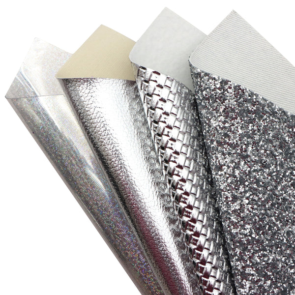 7Pcs/set 7.87x12.99inch Silver  Series Faux Leather Set Synthetic Leather Fabric Sheets for DIY Earrings Hair Bows Crafts Projects