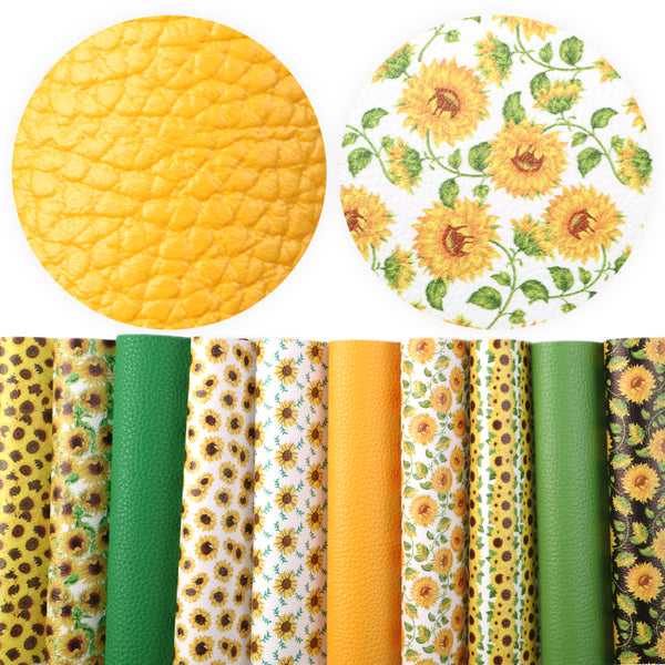 Sunflower Faux Synthetic Leather Set 10piece/set 7.7*12.9inch Fabric Sheets For DIY Bows Leather Crafts Handmade Material