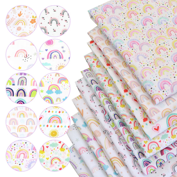 10pcs/set 9.84x7.87inch Rainbow Cloud Pattern Polyester Cotton Fabric Patchwork Clothes For DIY Sewing Quilting Material Precut Quilting Fabric Squares Sheets For DIY Patchwork Sewing Quilting Crafting, No Repeat Design