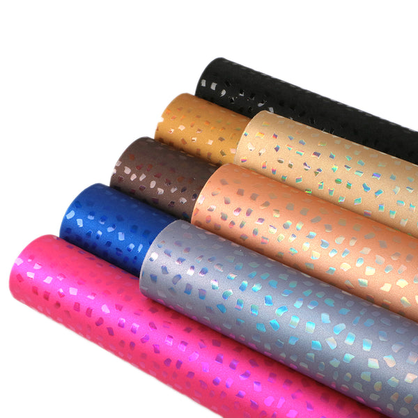 Holographic Laser Geometry Faux Leather Set Solid Color Synthetic Leather Fabric Sheets 8Pcs/set 20x33cm for DIY Earrings Pouches Crafts Supply