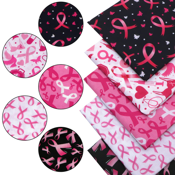 1Set Breast Cancer Awareness Pattern Series Quilting Pre-cut Fabric-7.87x7.87inch (20x20cm) Polyester Cotton Craft Fabrics DIY Handmade Projects Doll Clothes Fabric Precut For Patchwork Craft (108gsm)