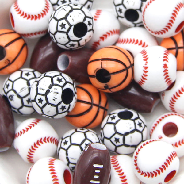 20g/pack about 27pieces, football/ soccer/basketball pattern shape  Beads Acrylic Beads Random color mixing For DIY Bracelet Necklace Jewelry Making Material