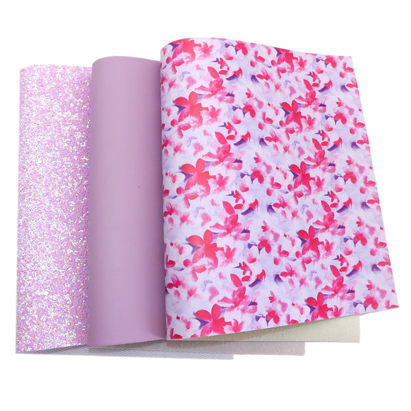 3pcs/set Chunky glitter flower Faux Synthetic Leather Set 7.7*12.9inch Fabric Sheets For DIY Bows Artificial Leather Crafts Handmade Material