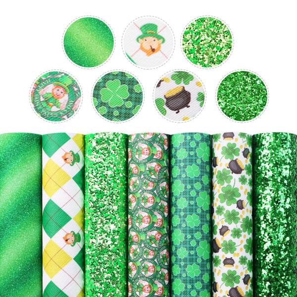 St. Patrick's Day Faux Synthetic Leather Set 7piece/set 7.7*12.9inch Fabric Sheets For DIY Bows Leather Crafts Handmade Material