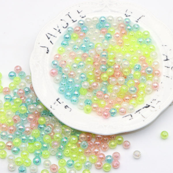 100Pcs Iridescent Acrylic Beads Round Shaped Burst Crack Pattern Loose Spacer Beads Plain Solid Color with Hole for Jewelry Making DIY Bracelet Necklace Chain Earrings Charm Bangle Decors Craft Supplies